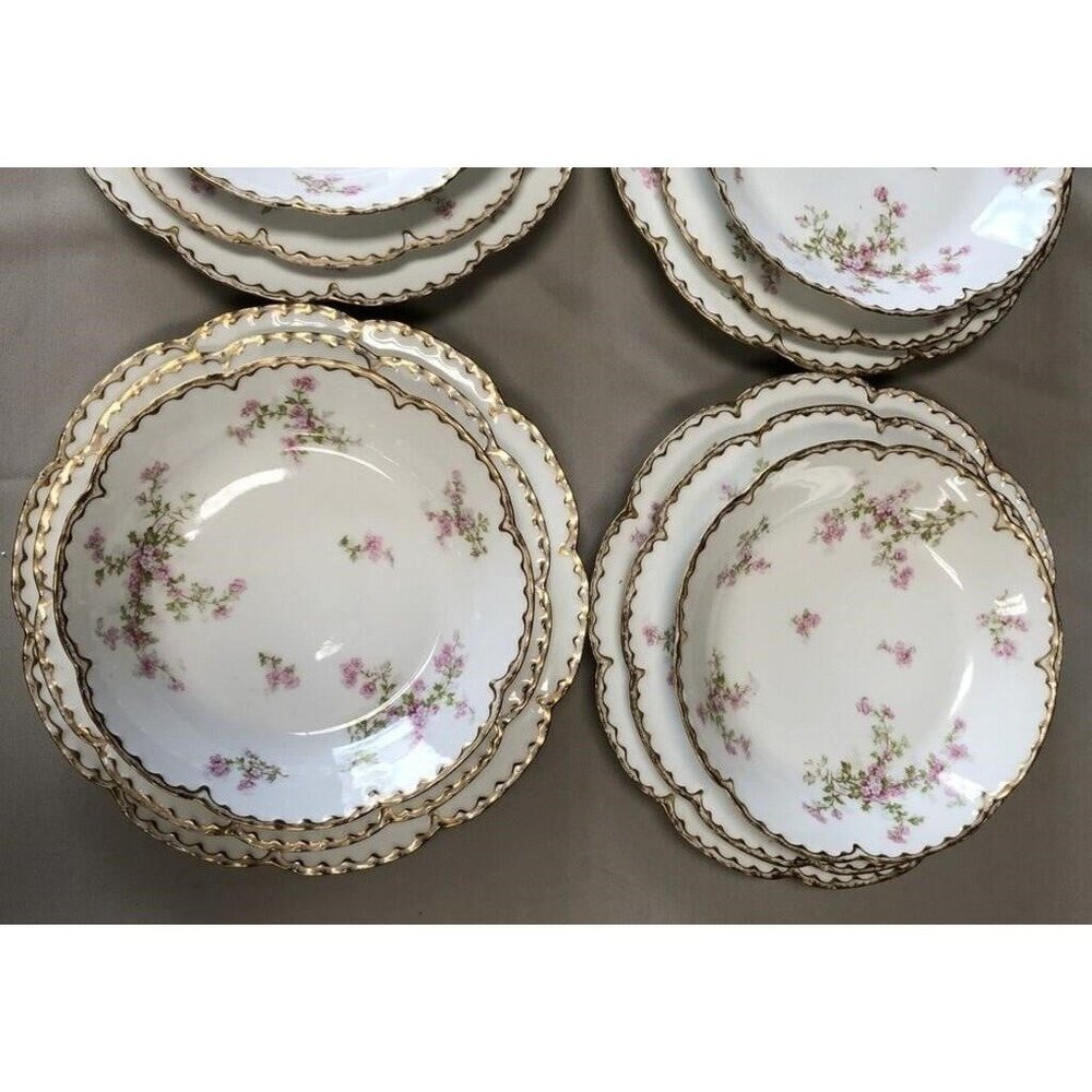 18 Pc Antique Haviland Limoges France Porcelain Schleiger 340 Double Gold Set - Picture 4 of 11